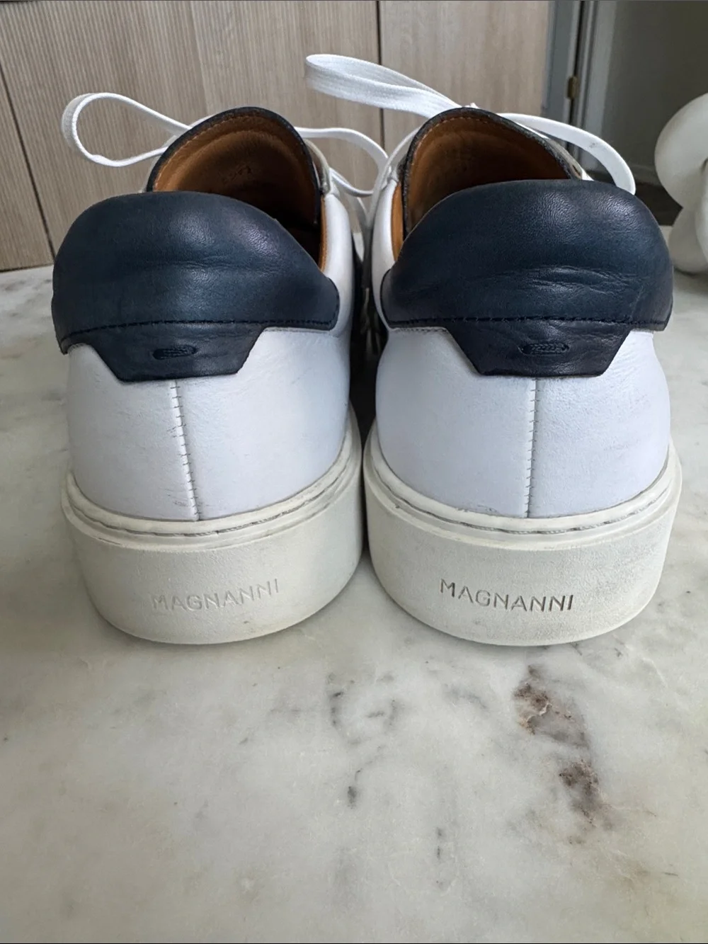 Magnanni White Sneakers with Black Heel Panel